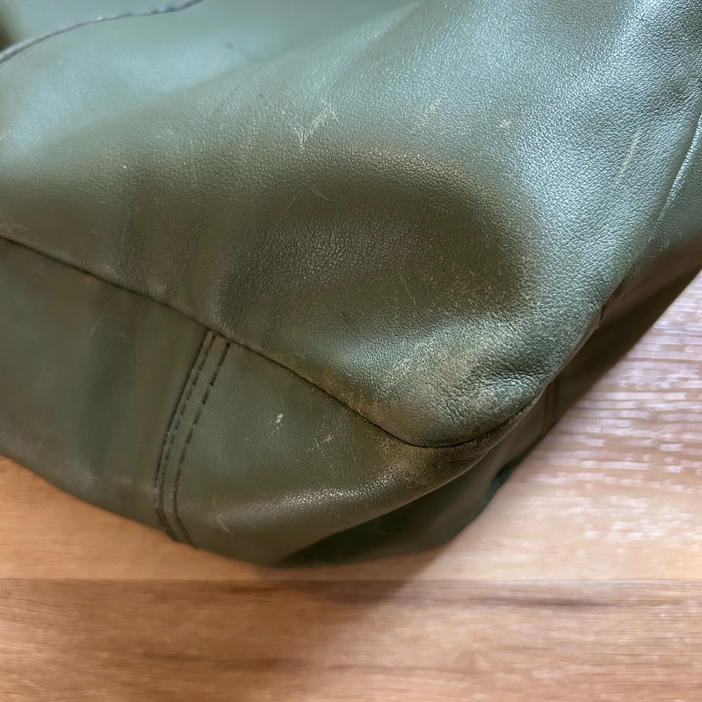 Coach Olive Green Leather Tote | Large Zip Top Shoulder Bag - Picture 16 of 16